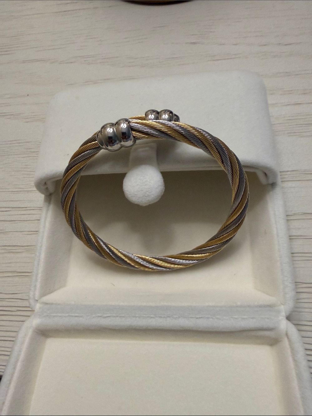 Two-Tone Gold & Silver Cable Twist Bangle Bracelet